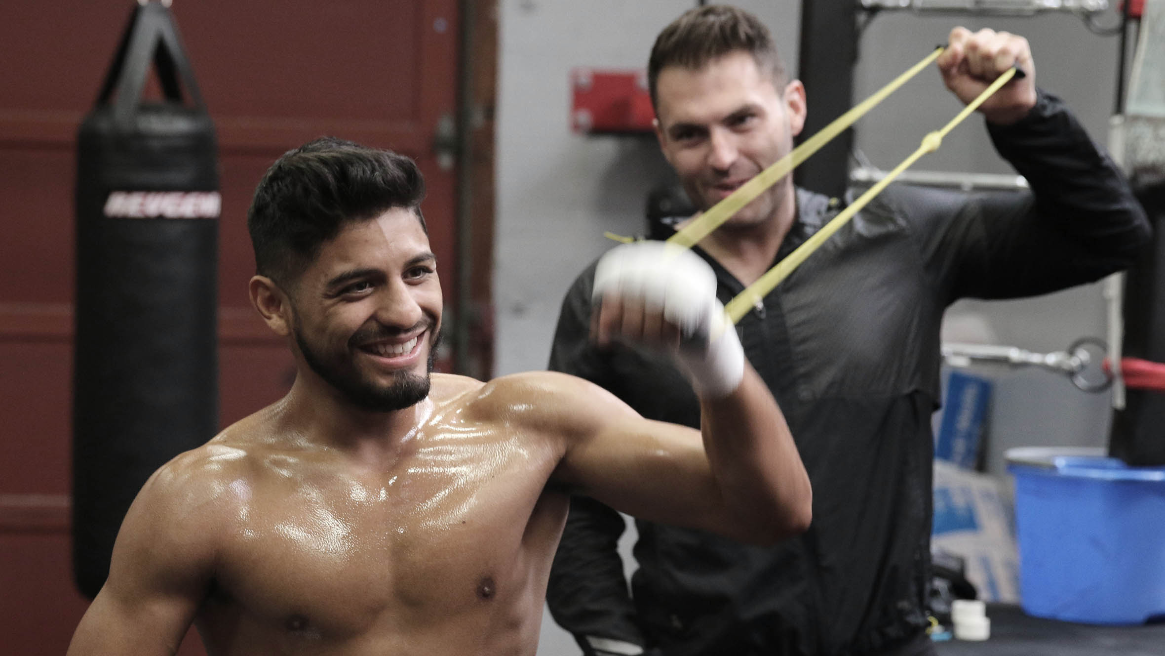 Coach Luis Garcia helps get Abner Mares ready for battle